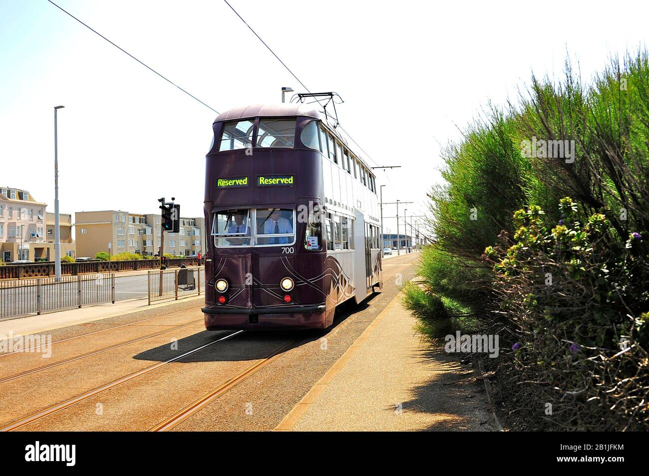 Die Straßenbahn Blackpool für die Verkehrsschulung auf der Promenade Stockfoto