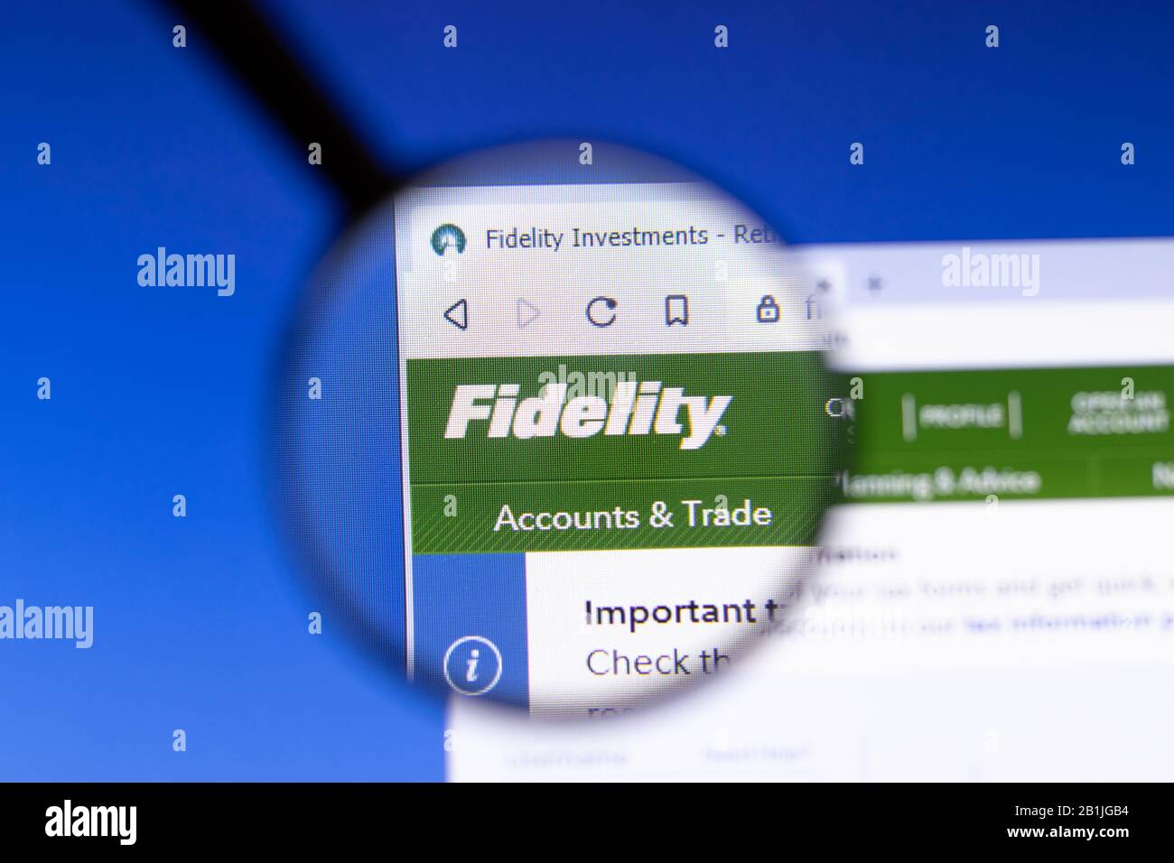Los Angeles, Kalifornien, USA - 25. Februar 2020: Symbol auf der Homepage der Fidelity Investments Website. Das Fidelity.com Logo ist auf dem Bildschirm zu Sehen und Illustriert Stockfoto