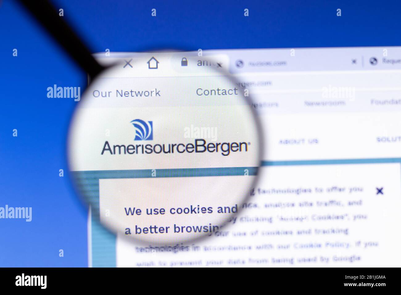 Los Angeles, Kalifornien, USA - 25. Februar 2020: Homepage der AmerisourceBergen Website - Symbol. Das Amerisourcebergen.com Logo wird auf dem Bildschirm angezeigt Stockfoto