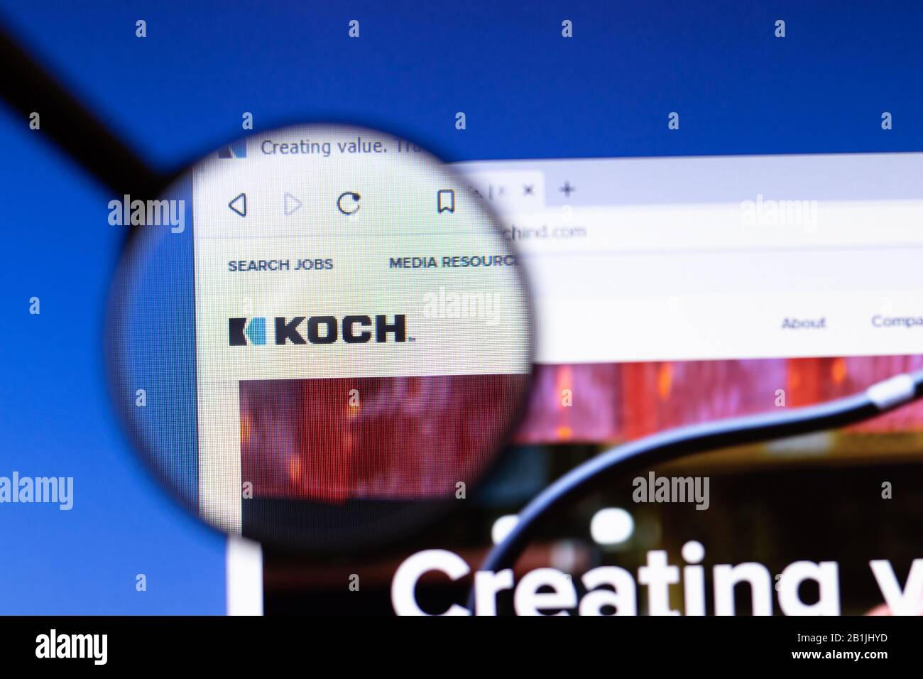 Los Angeles, Kalifornien, USA - 25. Februar 2020: Koch Industries Website Homepage Icon. Das Kochind.com Logo ist auf dem Bildschirm zu Sehen und Illustriert Stockfoto