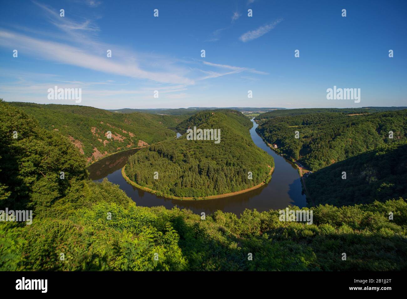 Flussbiegung Saar bei Orscholz, Deutschland, Saarland, Taunus, Mettlach Stockfoto