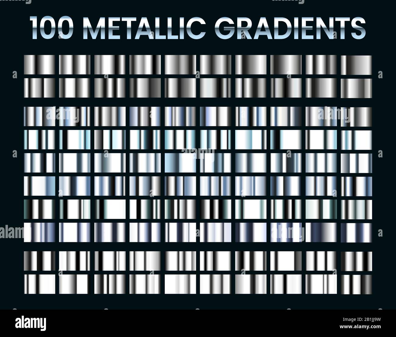 Metallische Gradienten. Glänzendes silberfarbenes Gradient, Platin- und Stahlwerkstoff Farben Vektorgrafiksatz Stock Vektor