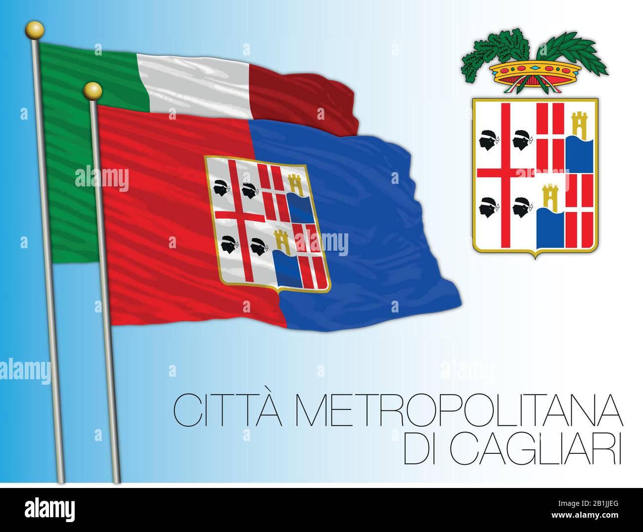 Citta Metropolitana di Cagliari, Metropolitanstadt Cagliari, Sardinien, Flagge und Wappen, Italien, Vektorillustration Stock Vektor