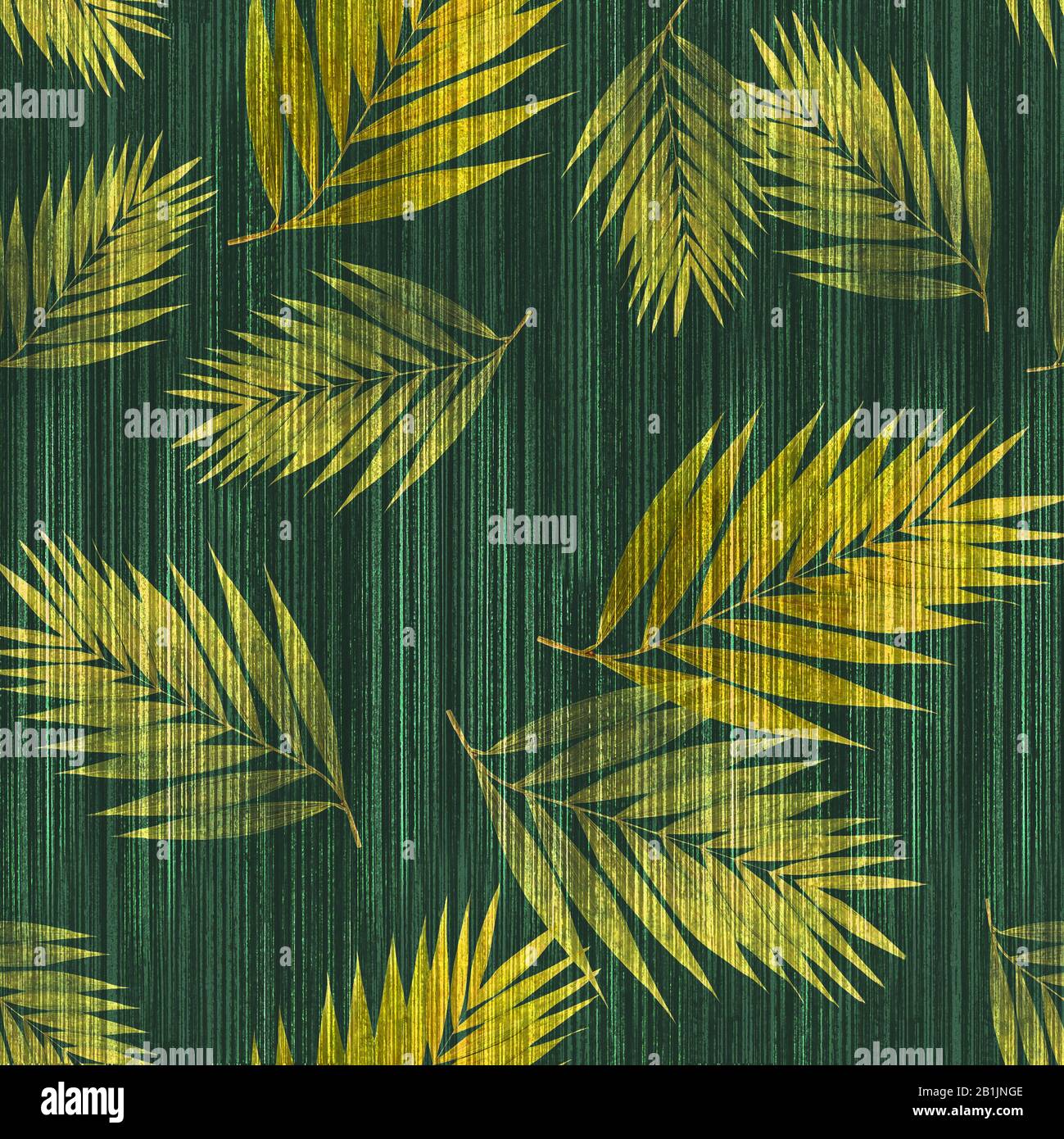 Gelbe tropische Palmblätter auf einem Aquarellhintergrund Stockfoto
