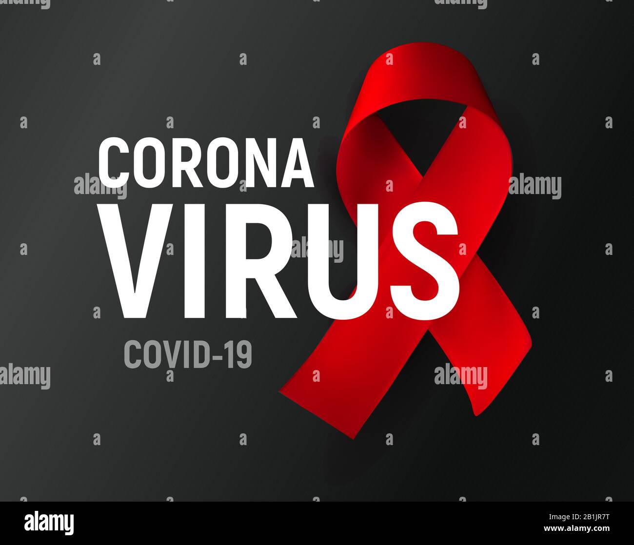 Coronavirus Vektorposter, rotes Band auf schwarzem Hintergrund, Vorlage für medizinische Infografik, COVID-19-Logo Konzept Stock Vektor