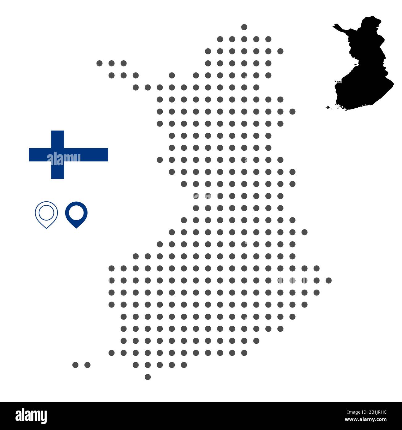 Karte des Finlad-Vektors mit Markierung und Kartenmarkierung. Vektorgrafiken. Webdesign, Tapete, Flyer, Filmmaterial, Poster, Broschüre, Banner. Stock Vektor