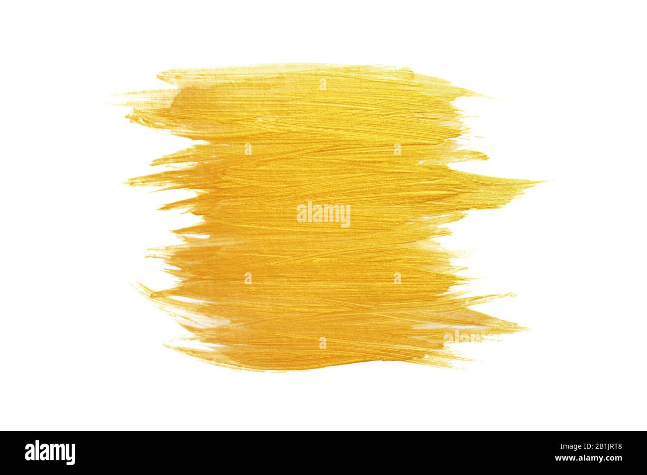 Abstrakte Pinselstriche aus Goldfarbe isoliert auf weißem Hintergrund. Golden Paint modische Texturkulisse Stockfoto