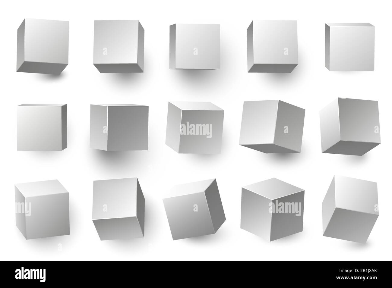 Realistische 3D-Würfel in Weiß. Minimale Würfelform mit verschiedenen perspektivischen, geometrischen Rahmen formt Vektorgrafiken Stock Vektor
