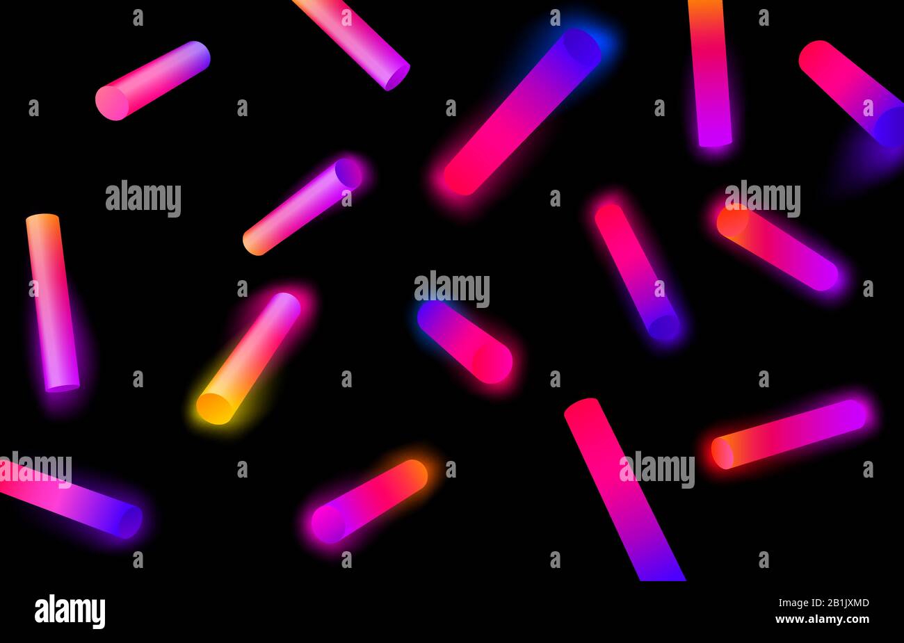 Abstrakte geometrische Formen mit Verläufen. Neon-Zylinder-Form, farbenfrohe verglühte 3D-Objekte und Neonleuchtenlampen Vektor-Hintergrund-Abbildung Stock Vektor