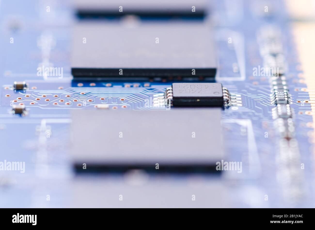 Makro-Standzeit der Computerhardware DDR3-Speichermodul und Leiterplatte, Nahaufnahme Stockfoto