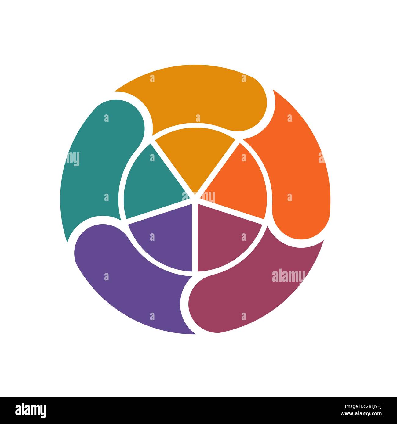 Vorlage aus farbigen Kreisdiagrammen und Ring für Infografiken Kreisprozess 5 Positionen Stockfoto