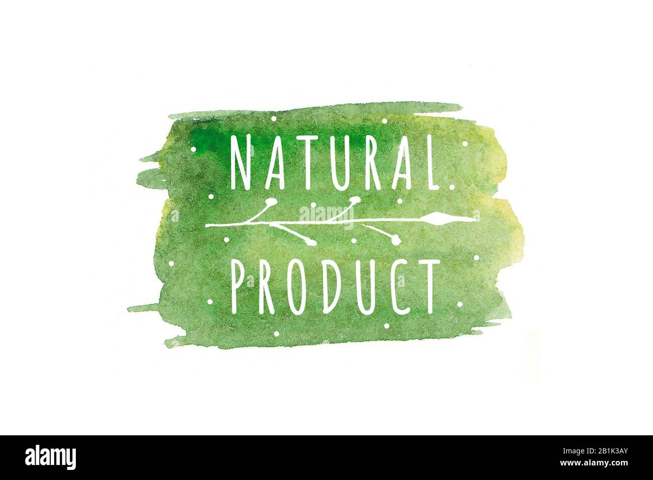 Öko, organische Etiketten. Grün abstrakter, handgezeichneter Aquarellhintergrund. Natürliche, organische Lebensmittel oder kosmetische, bio-ökologische Designelemente. Stockfoto