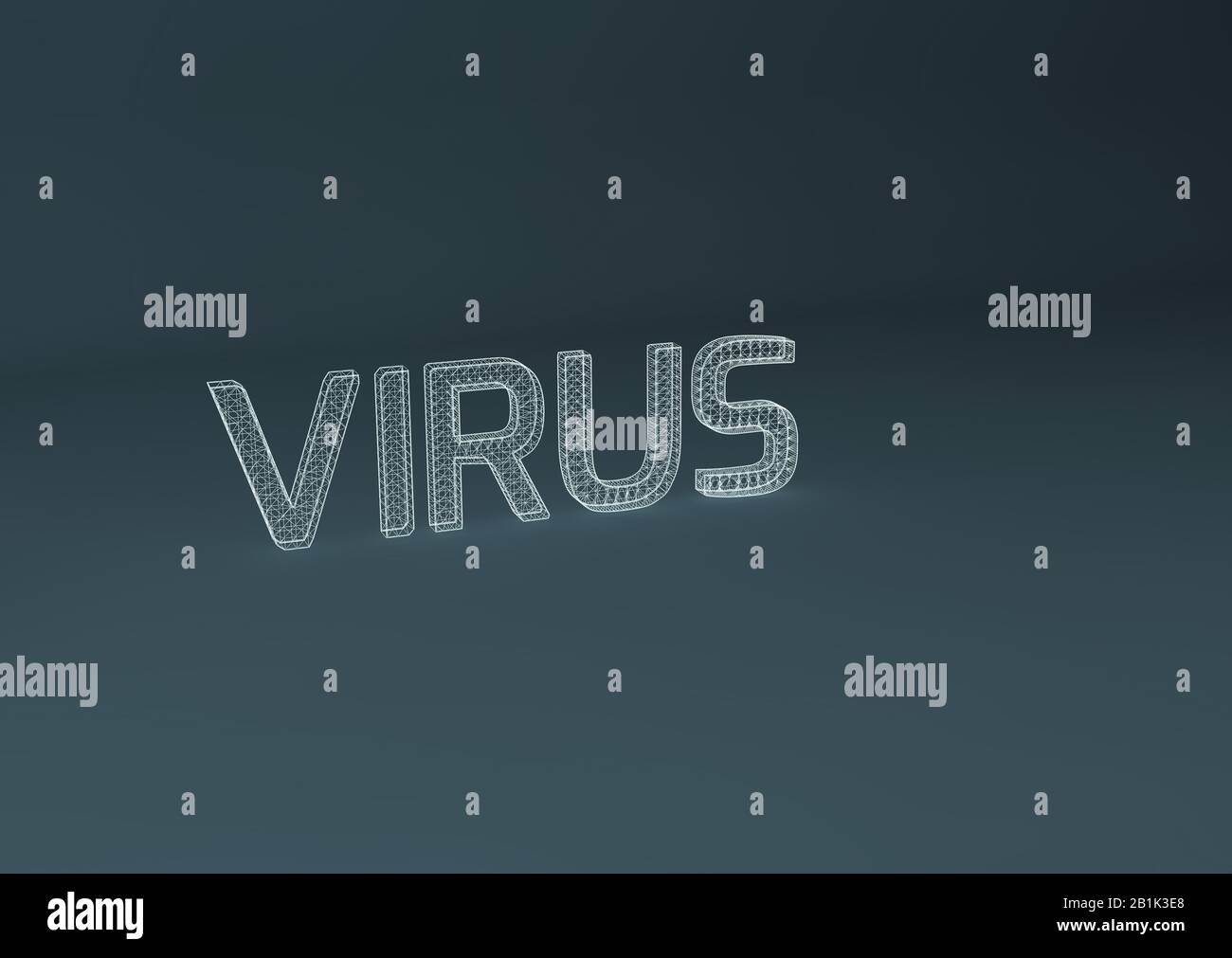 3D-Rendering oder 3D-Darstellung des Viruszeichens mit kleiner Spinne auf grauem Hintergrund Stockfoto