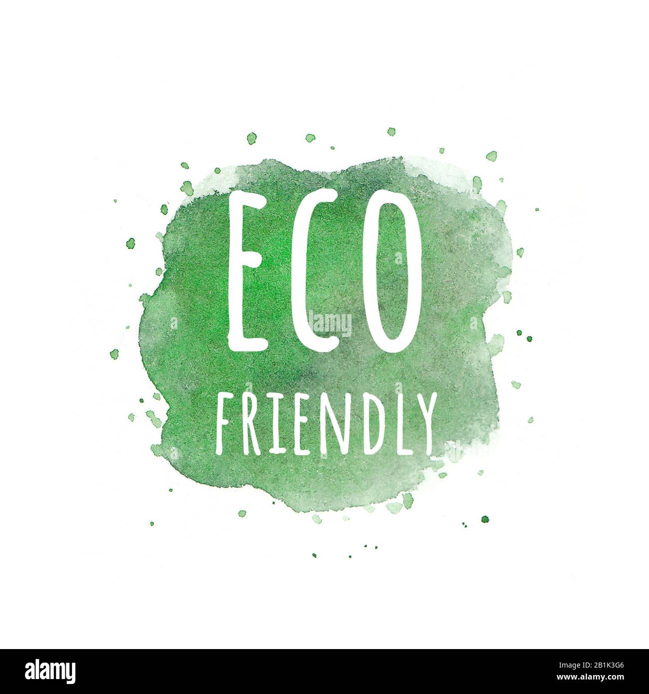 Öko, organische Etiketten. Grün abstrakter, handgezeichneter Aquarellhintergrund. Natürliche, organische Lebensmittel oder kosmetische, bio-ökologische Designelemente. Stockfoto