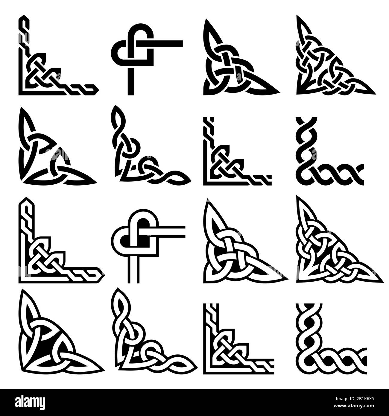 Irish Celtic Vector Corners Design Set, geflochtene Rahmenmuster - Grußkarte und Invititon-Designelemente Stock Vektor