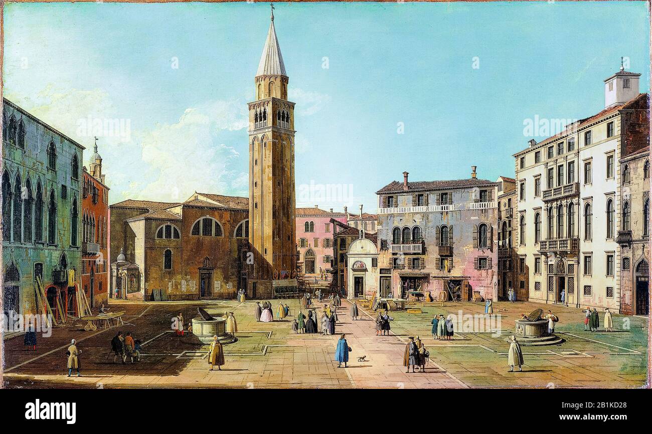 Canaletto, Campo Sant'Angelo, Venedig, Landschaftsgemälde, 1730-1739 Stockfoto