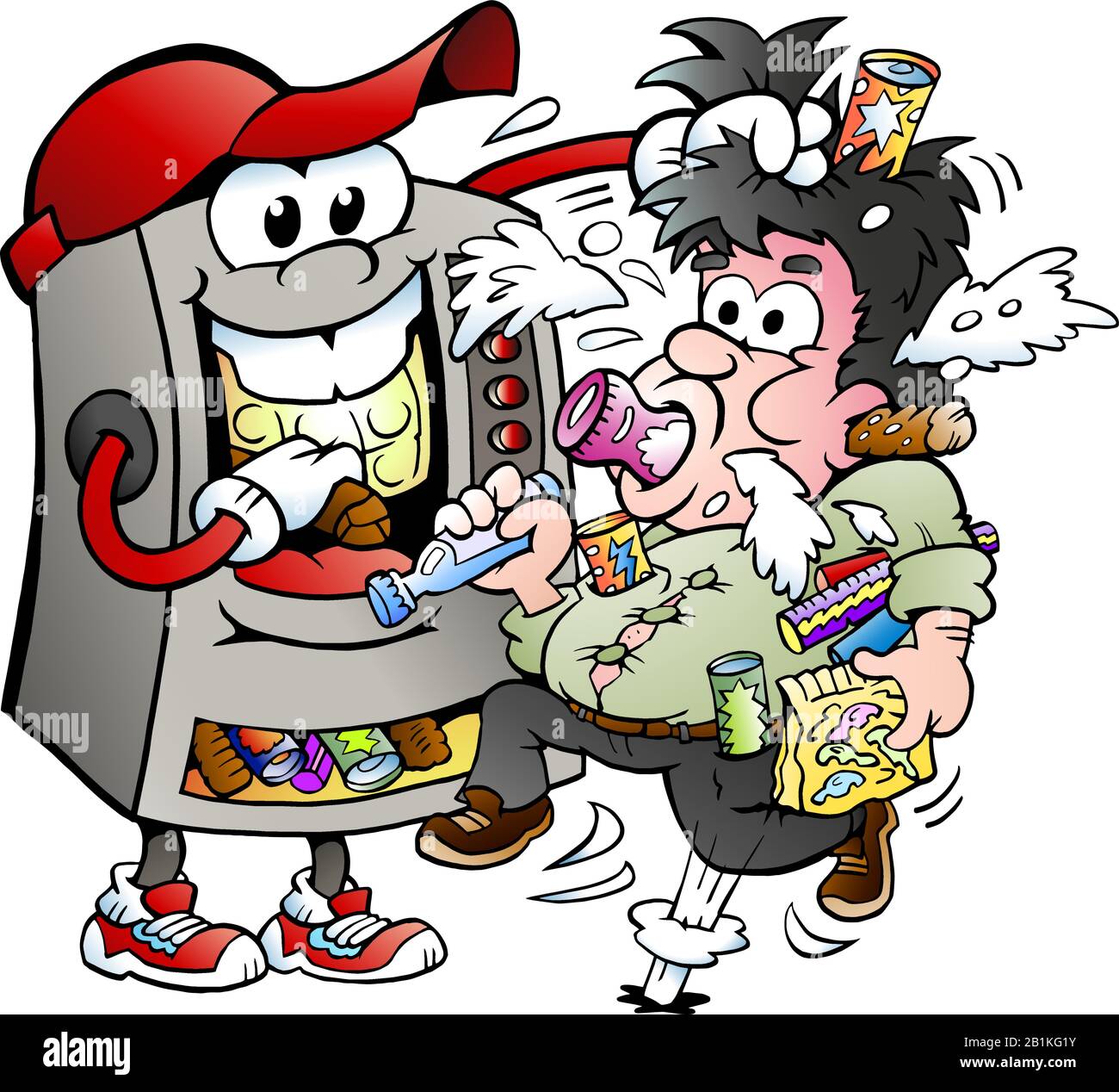 Vector Cartoon - Abbildung eines Verkaufsautomaten, der einen Kunden füttert Stock Vektor