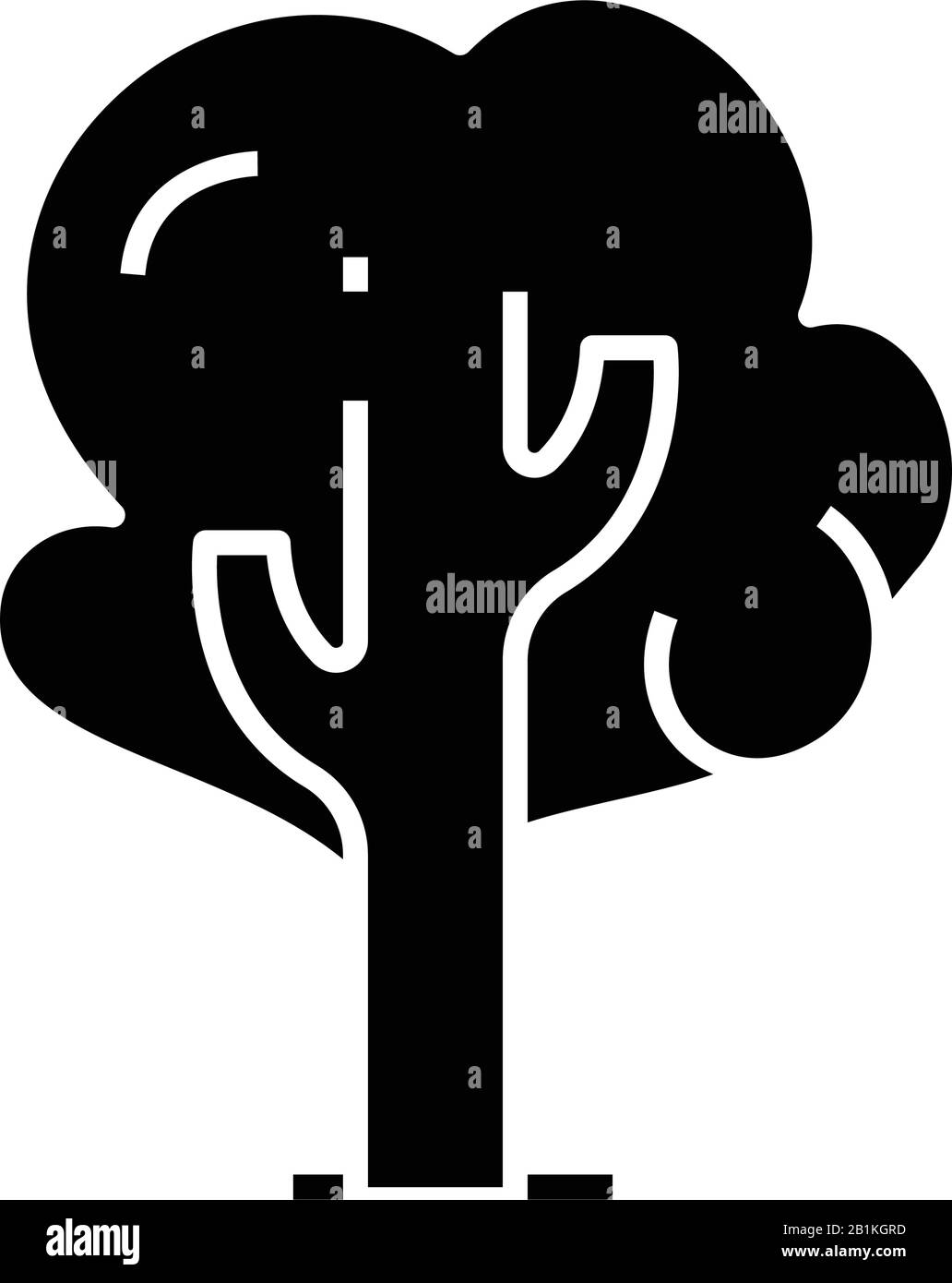 Symbol für breiten, blättrigen, schwarzen Baum, Konzeptabbildung, Symbol für vektorielle Ebene, Glyph-Zeichen. Stock Vektor