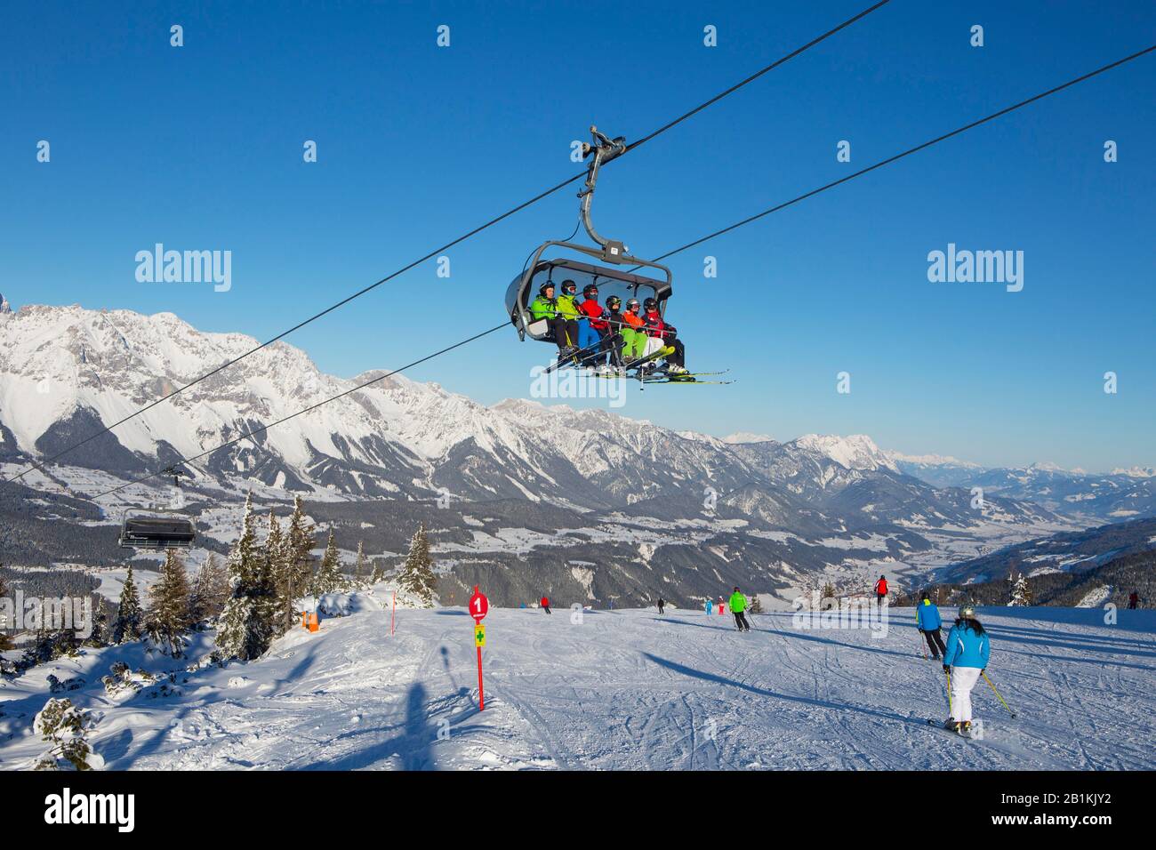 Das Skigebiet Planai, Schladming, Steiermark, Österreich Stockfoto