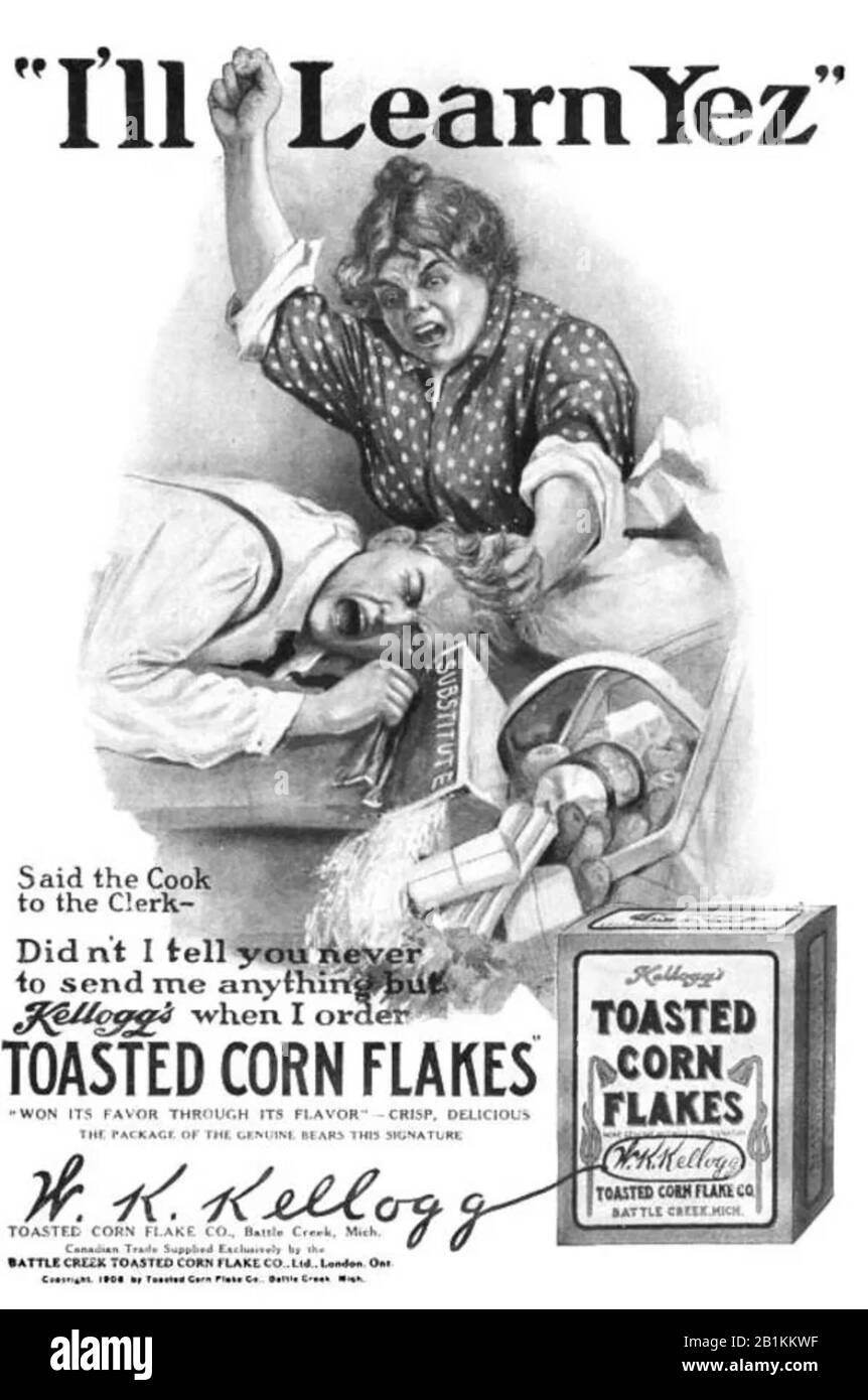 KELLOGGS MAISFLAKE-WERBUNG 1908 Stockfoto