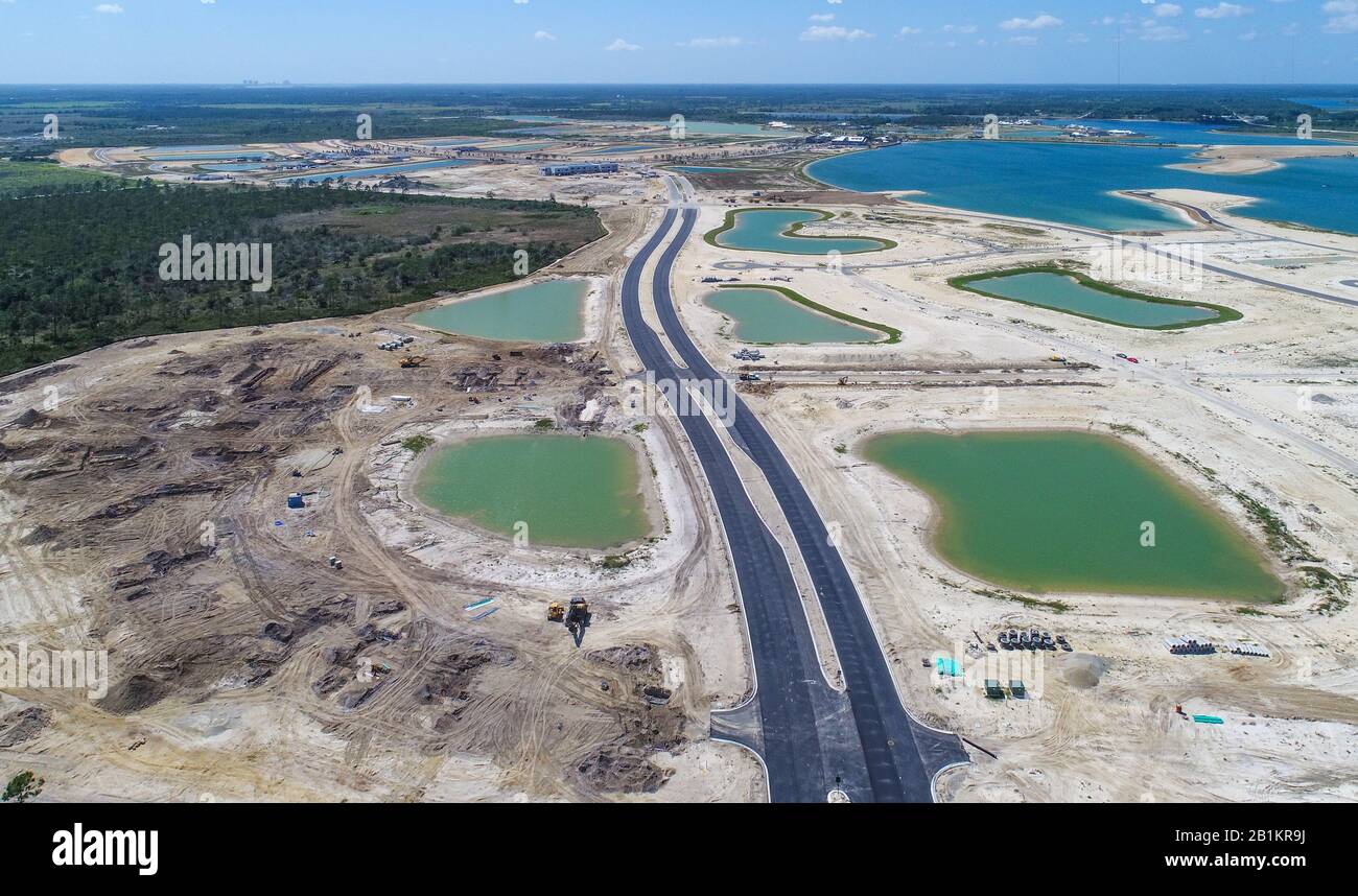 Luftbild der käuflichen Immobilien-Lose auf der Babcock Ranch, Florida, einer selbstständigen, umweltfreundlichen, solarbetriebenen Gemeinde in Florida Stockfoto