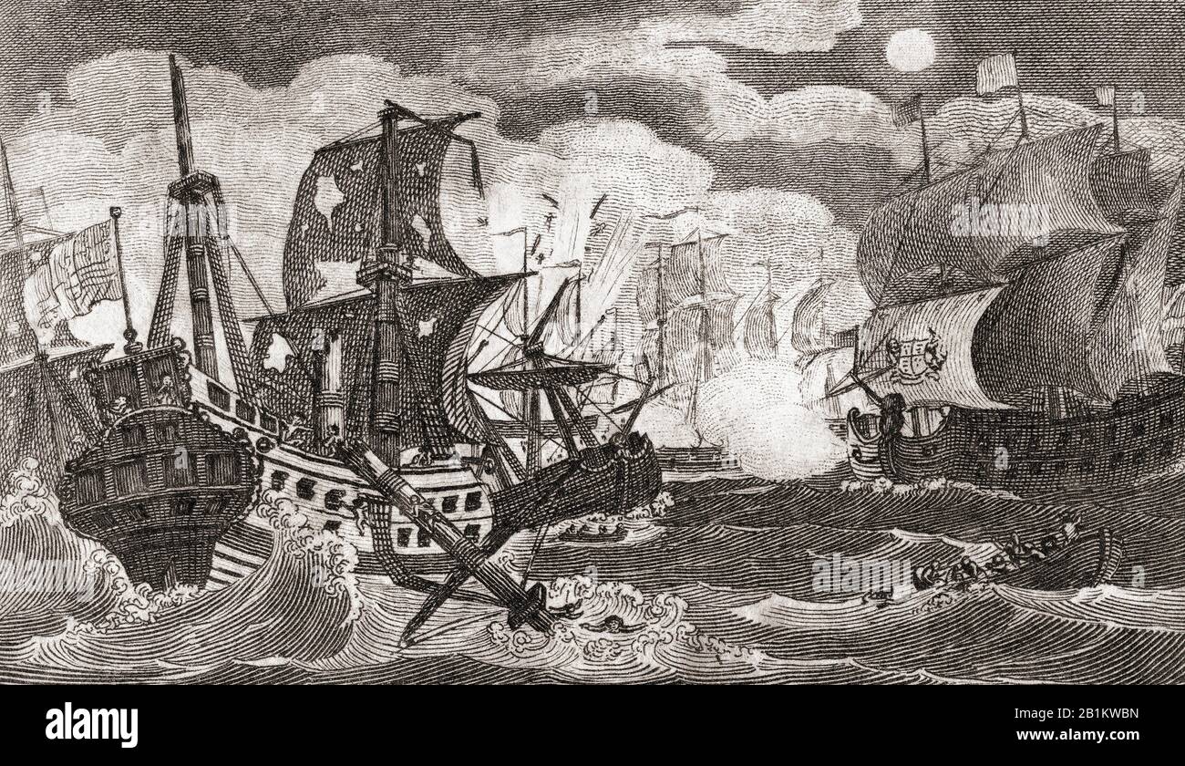 Die Niederlage der spanischen Armada, 1588. Aus Der Geschichte Englands, von den ersten Aufzeichnungen bis zum Jahr 1802, veröffentlicht im Jahre 1812. Stockfoto