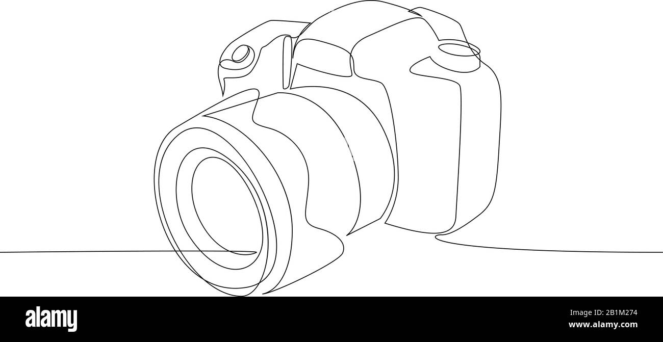 DSLR-Kamera mit digitalem Vektor und einer durchgehenden einzeiligen Zeichnung. Minimaler Kunststil. Fotografie Equipment Konzept Continuous Line Draw Design illus Stock Vektor