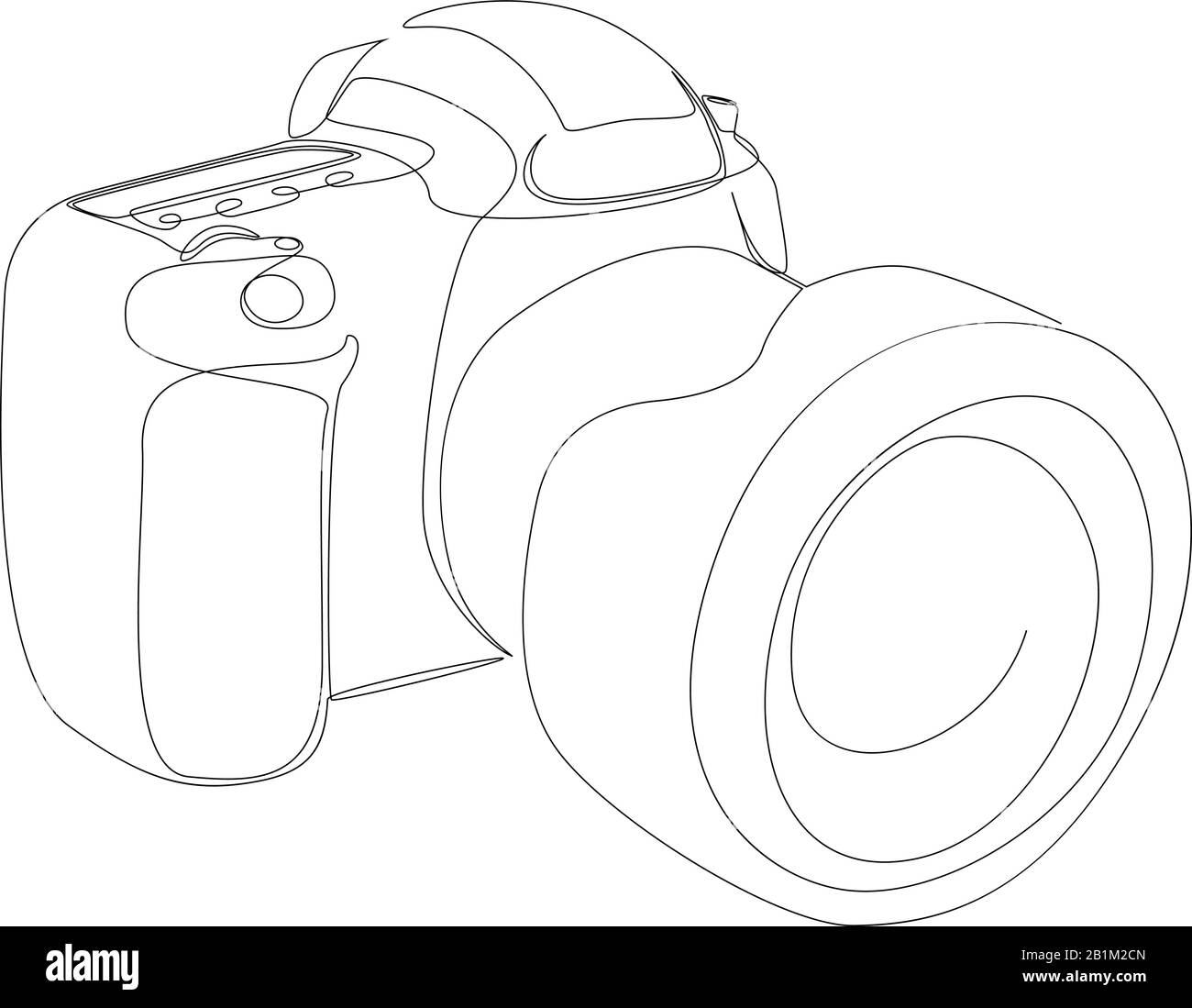 DSLR-Kamera mit digitalem Vektor und einer durchgehenden einzeiligen Zeichnung. Minimaler Kunststil. Fotografie Equipment Konzept Continuous Line Draw Design illus Stock Vektor