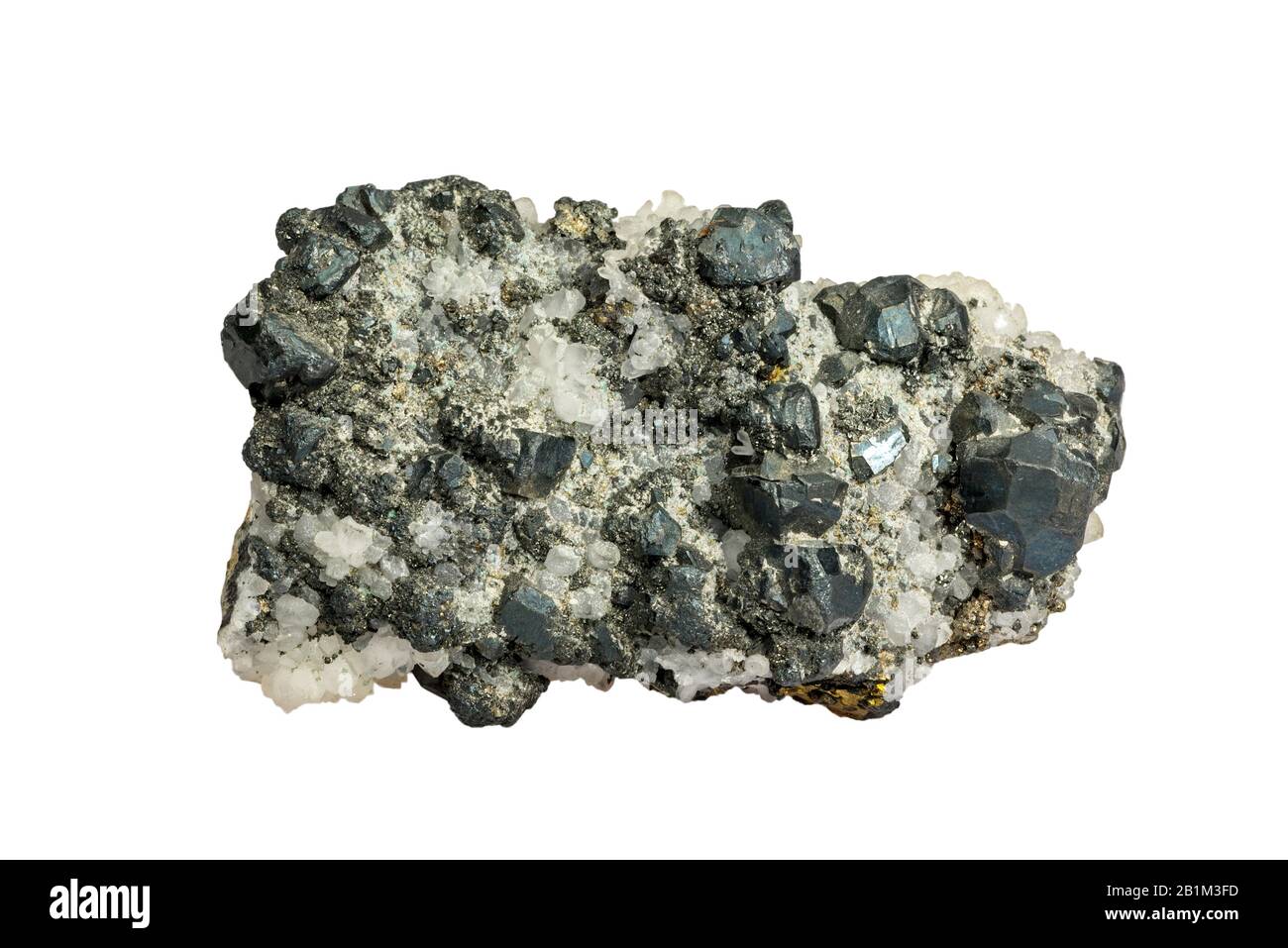 Tennantit, Kupfer-Arsen-Sulfosaltmineral, in Zacatecas, Mexiko vor weißem Hintergrund gefunden Stockfoto