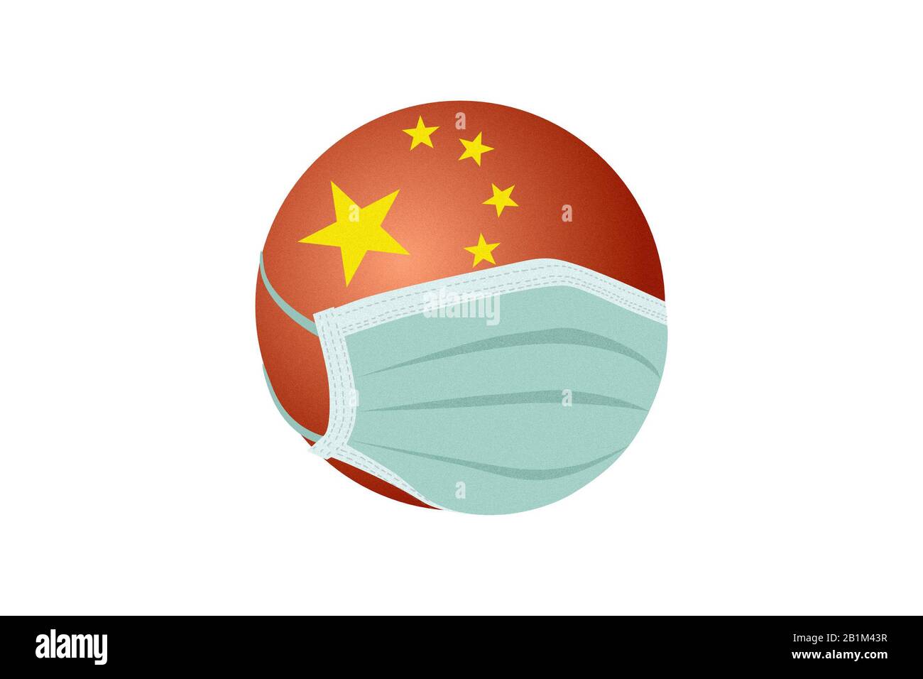Nationale Flagge Chinas und medizinische Gesichtsmaske Schutz Vor Lungenentzündung Corona-Virus COVID-19. Land in Quarantäne. Isoliertes Symbol Stockfoto
