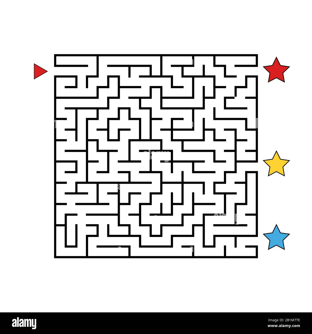 Abstraktes quadratisches Labyrinth. Spiel für Kinder. Puzzle für Kinder. Finden Sie den richtigen Pfad. Labyrinth-Rätsel. Flache Vektorgrafiken isoliert auf weißem Hintergrund Stock Vektor