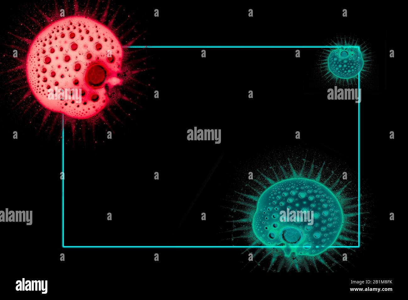 Coronavirus gefährlicher roter Zellhintergrund, konzeptionelle Zusammensetzung Stockfoto