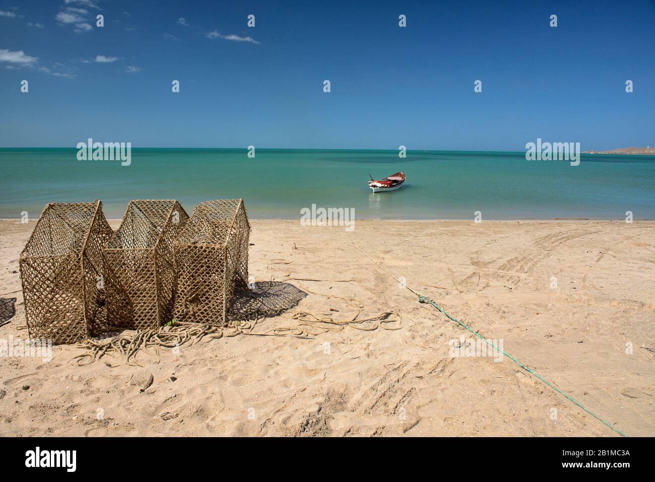 Fischfallen entlang der Karibik, Cabo de la Vela, Guajira, Kolumbien Stockfoto