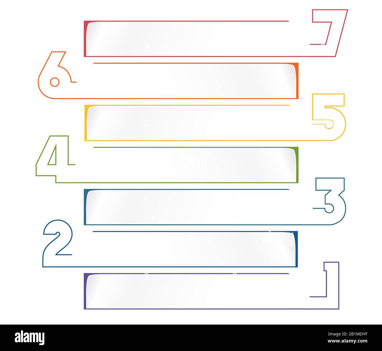 Universelle Infografievorlage für Projekte auf weißem Hintergrund 7 Positionen Horizontale Streifen Stockfoto