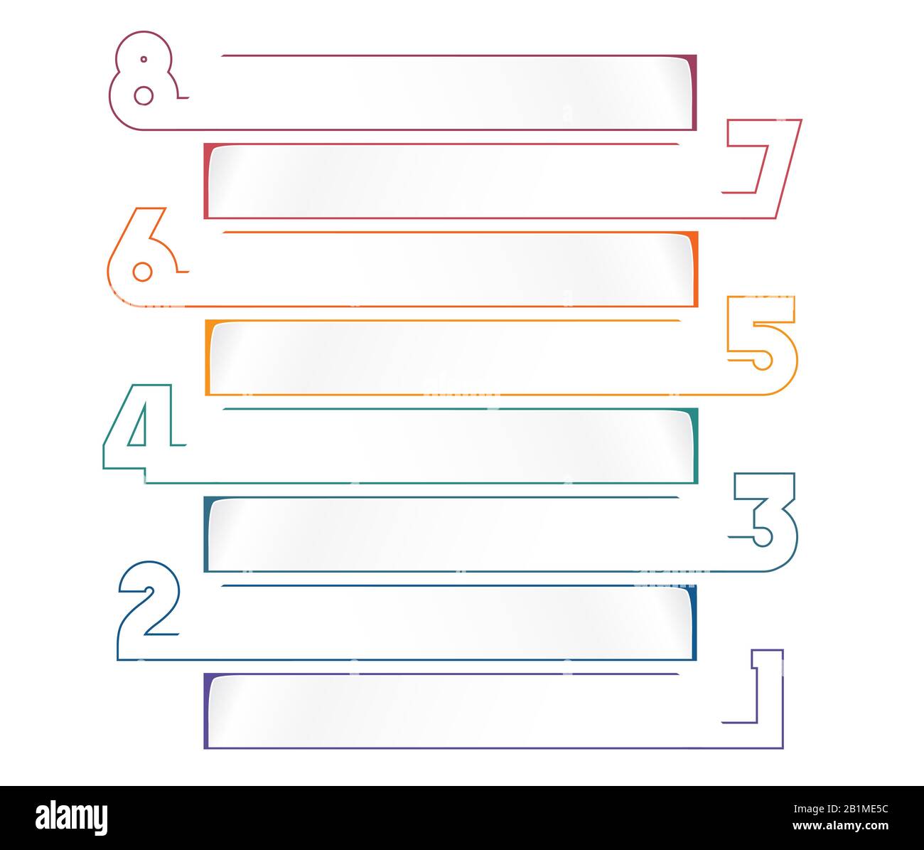 Universelle Infografievorlage für Projekte auf weißem Hintergrund 8 Positionen Horizontale Streifen Stockfoto