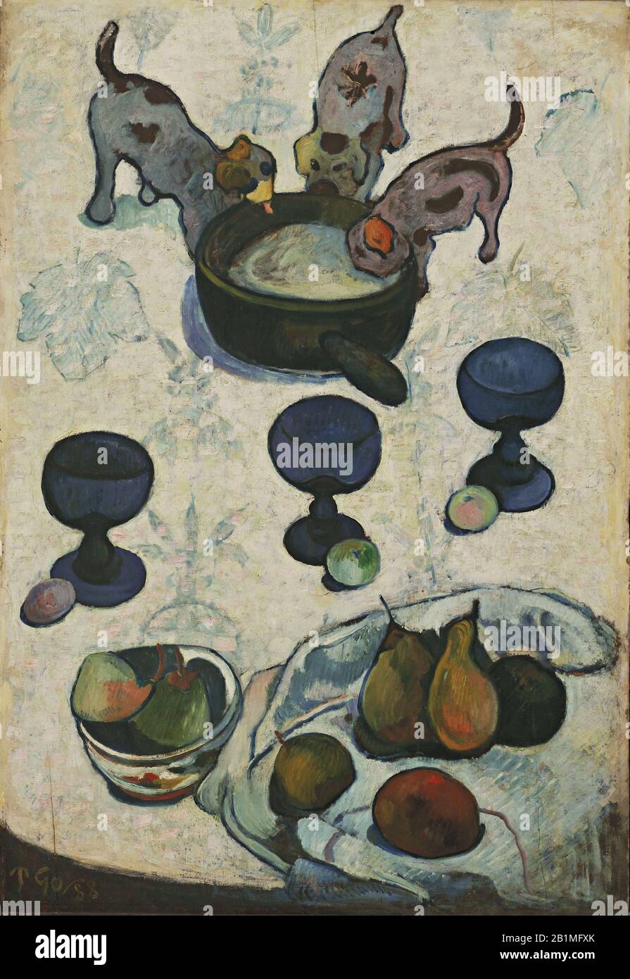 Stillleben mit Drei Welpen, oder drei kleinen Hunden (1888-19. Jahrhundert Gemälde von Paul Gauguin - Sehr hohe Auflösung und Qualitätsbild Stockfoto