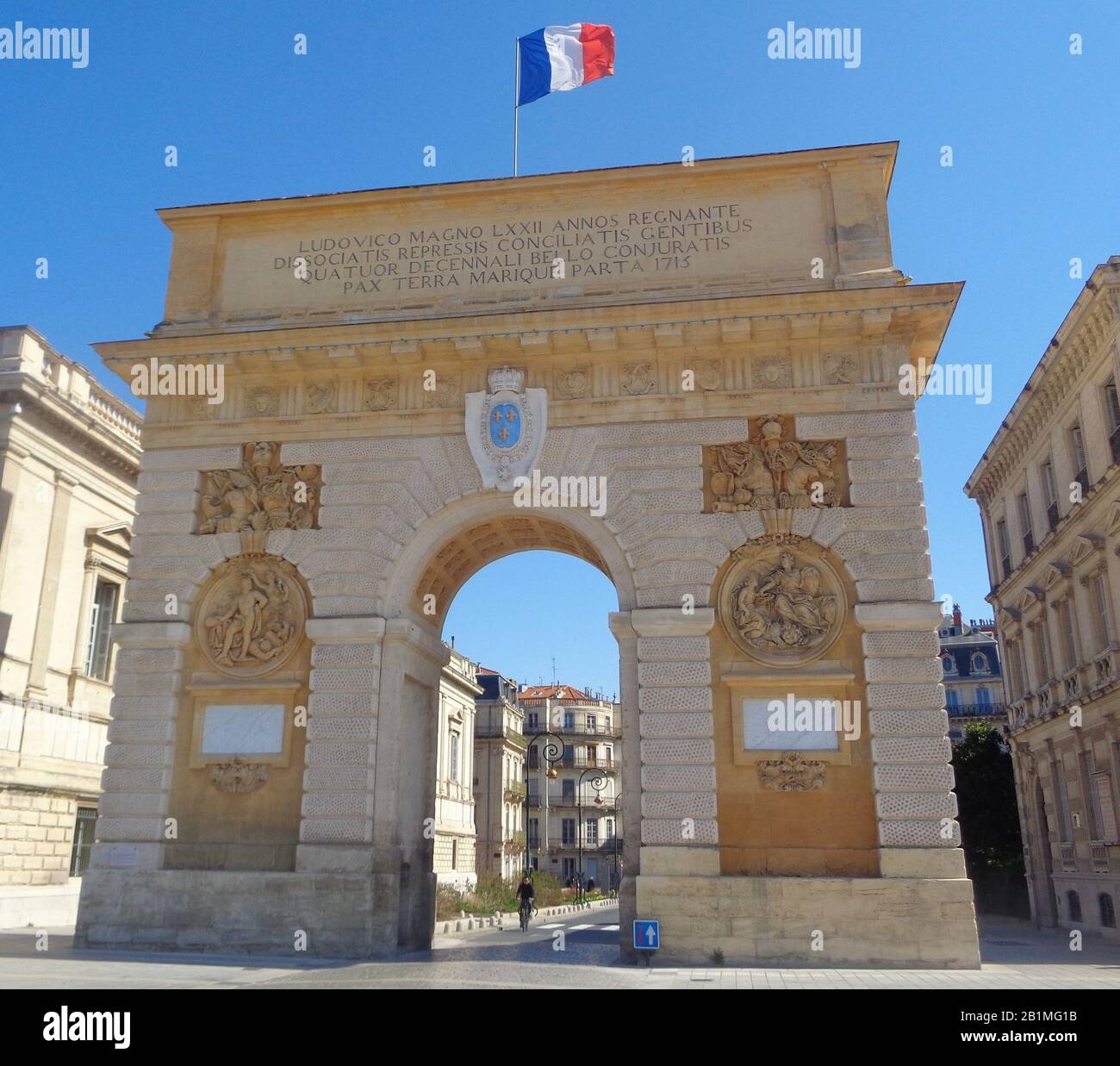 Porte du Peyrou, ein Triumphbogen in Montpellier, Südfrankreich Stockfoto