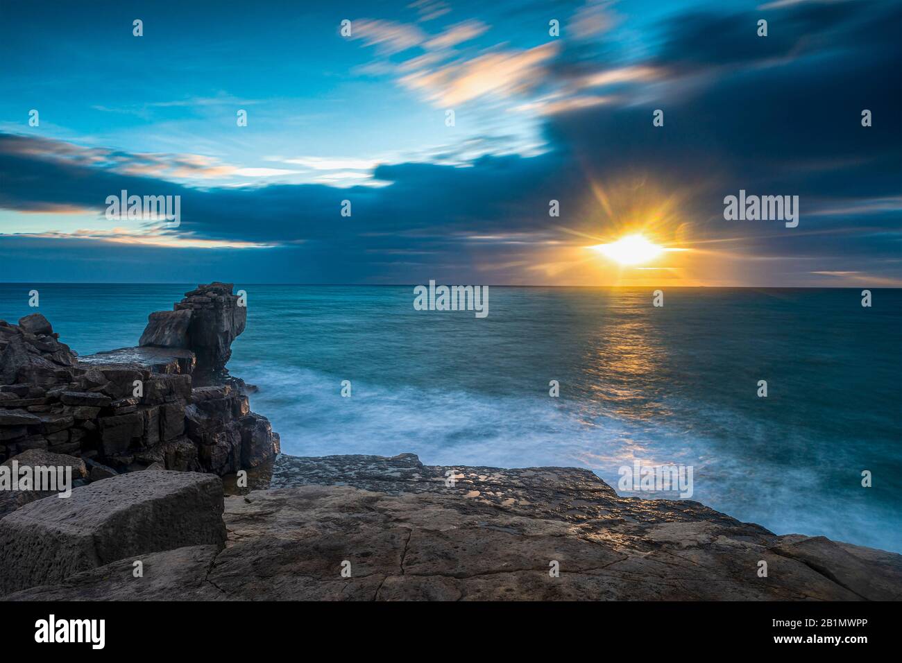 Kanzelfelsen bei Sonnenuntergang, Insel Portland, Portland Bill, Dorset, England.Uk Stockfoto