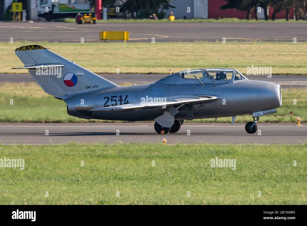 Ein Mikoyan-Gurewitsch MiG-15 der Tschechischen Fliegenden Legenden. Stockfoto