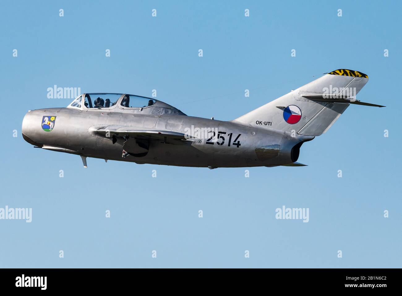 Ein Mikoyan-Gurewitsch MiG-15 der Tschechischen Fliegenden Legenden. Stockfoto