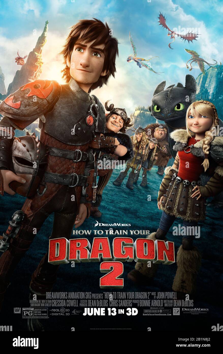 So trainieren Sie Ihren Dragon 2 (2014) unter der Regie von Dean DeBlois und mit Jay Baruchel, Cate Blanchett, Gerard Butler und America Ferrera in den Hauptrollen. Hickbecher und Zahnlos Entdecken Sie eine versteckte Eishöhle mit Hunderten neuer wilder Drachen, die auf Figuren von Cressida Cowell basieren. Stockfoto