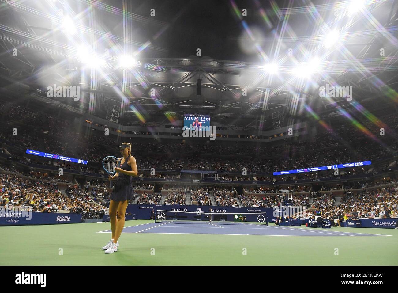 Flush Meadows New York US Open Tennis 26/08/2019 Allein mit ihr durch die Strumpfhosen, Maria Sharapova während der facilen Niederlage von Serena Williams (USA) 6-1,6-1 V Stockfoto