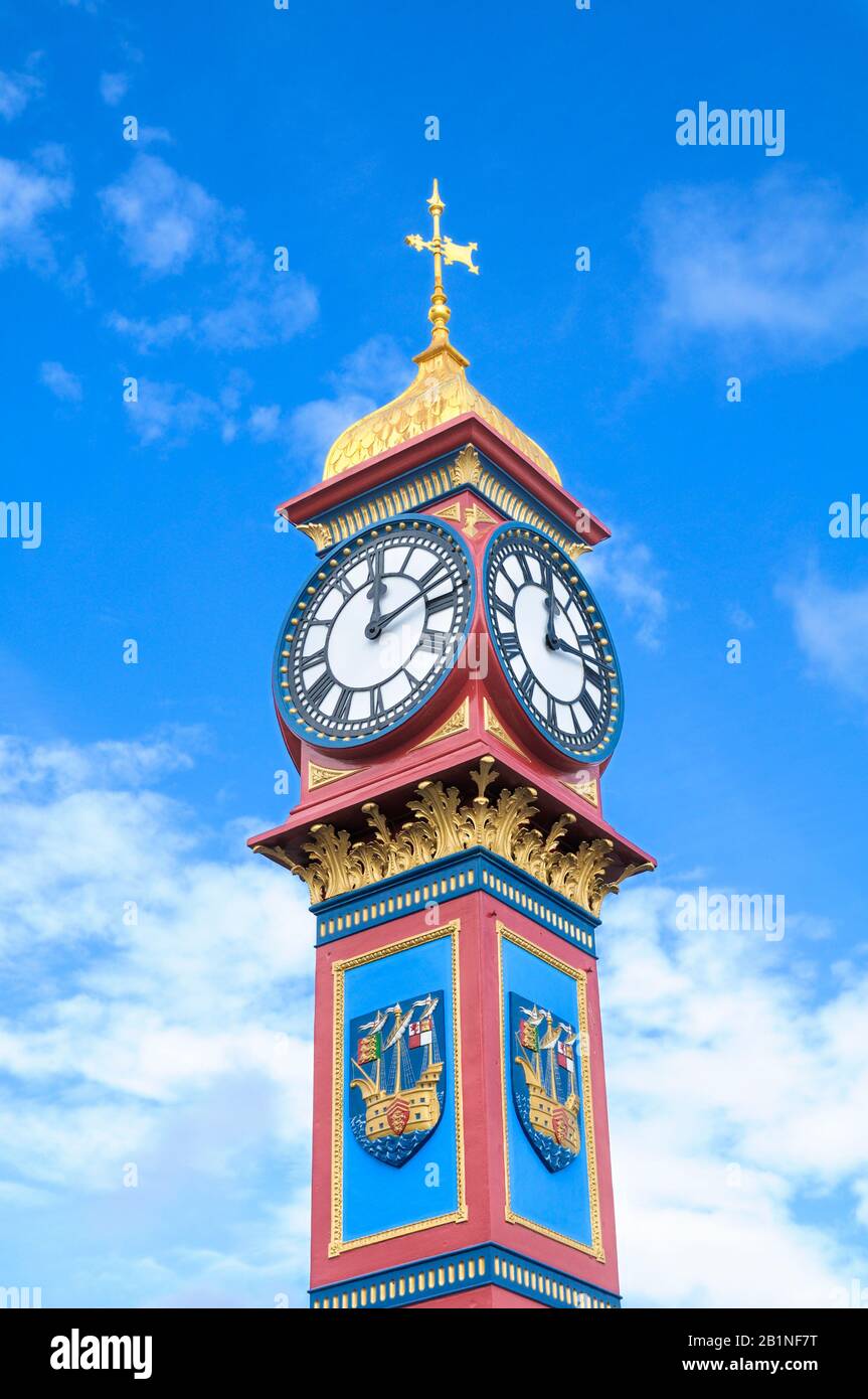 Jubilee Clock Tower, Weymouth, Dorset, England, Großbritannien. Erbaut und im Jahr 1888 zum Gedenken an das Goldene Jubiläum von Königin Victoria errichtet. Stockfoto