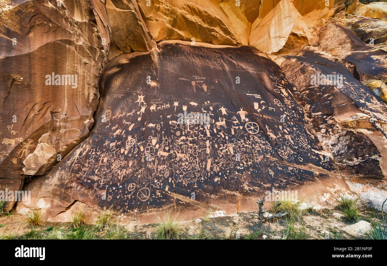 Indianische Felszeichnungen im Newspaper Rock State Historic Park, Indian Creek Unit, Bears Ears National Monument, Utah, USA Stockfoto