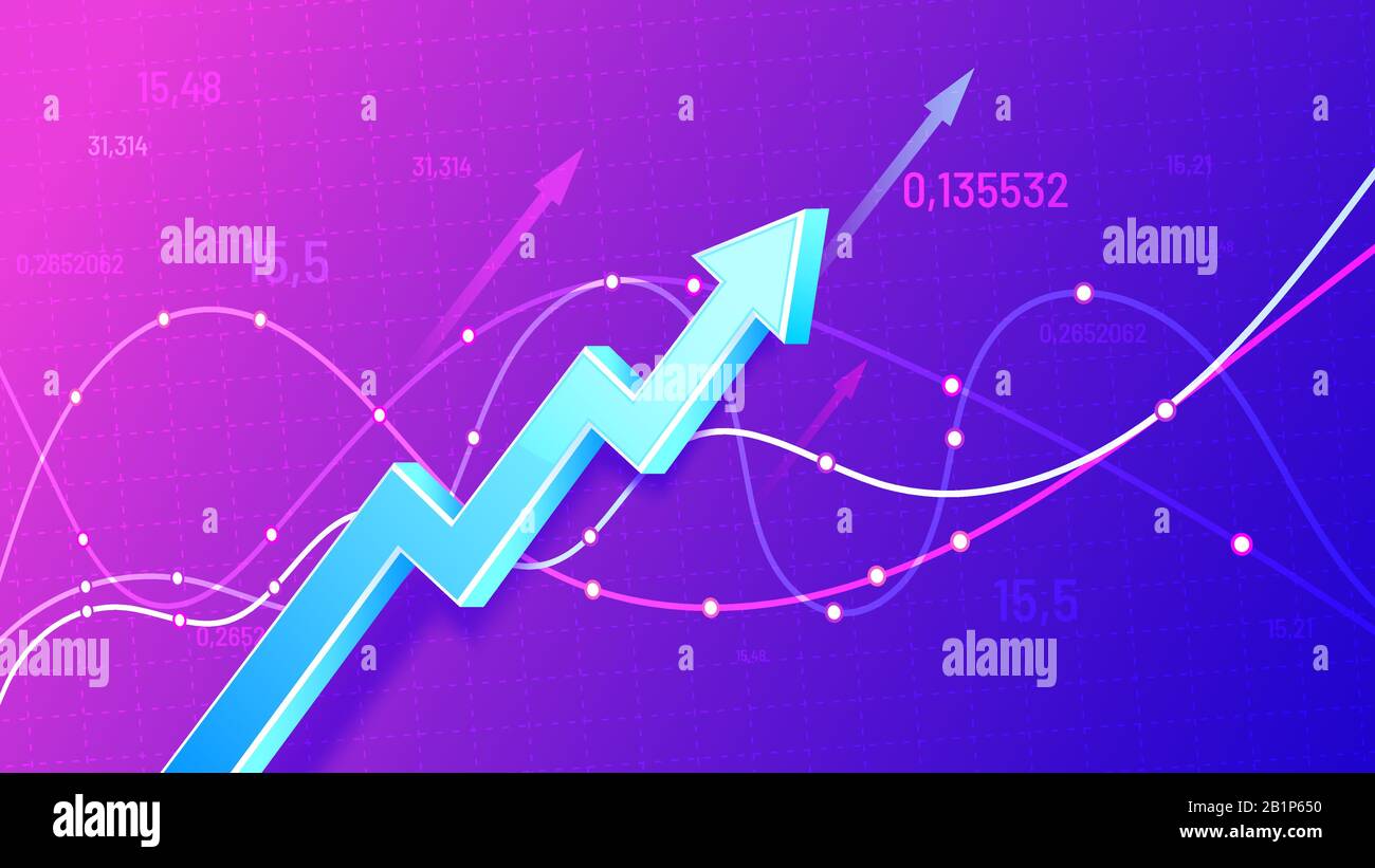 3D-Pfeil des wachsenden Finanzplans. Gewinnwachstum, steigende Grafik und Finanzstatistik - Vektorgrafiken. Erfolgreiche Geschäftsentwicklung Stock Vektor