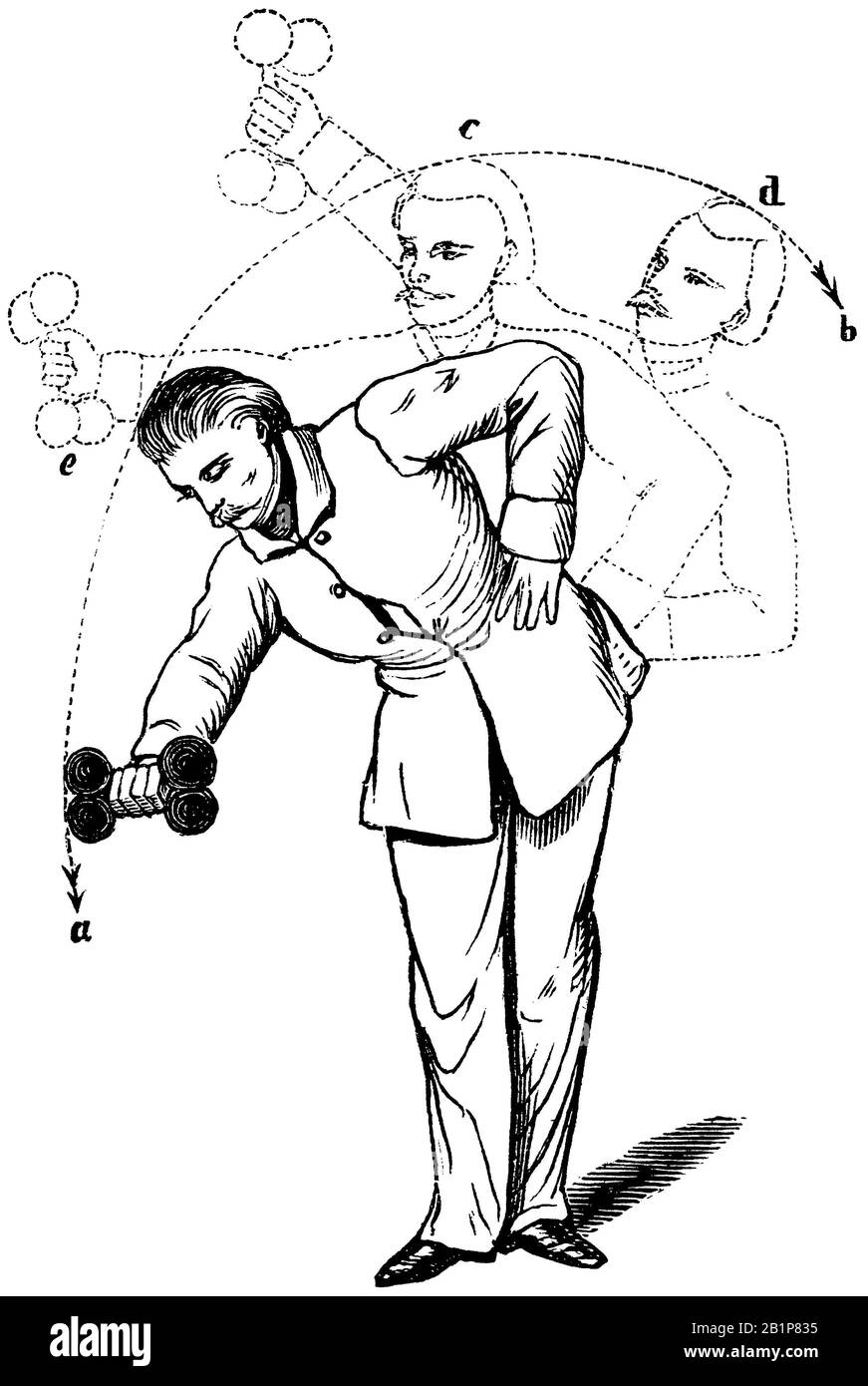 Turnhalle: Bewegliche Hanteln mit einer Hand, , anonym (Gesundheitsbuch, 1887) Stockfoto