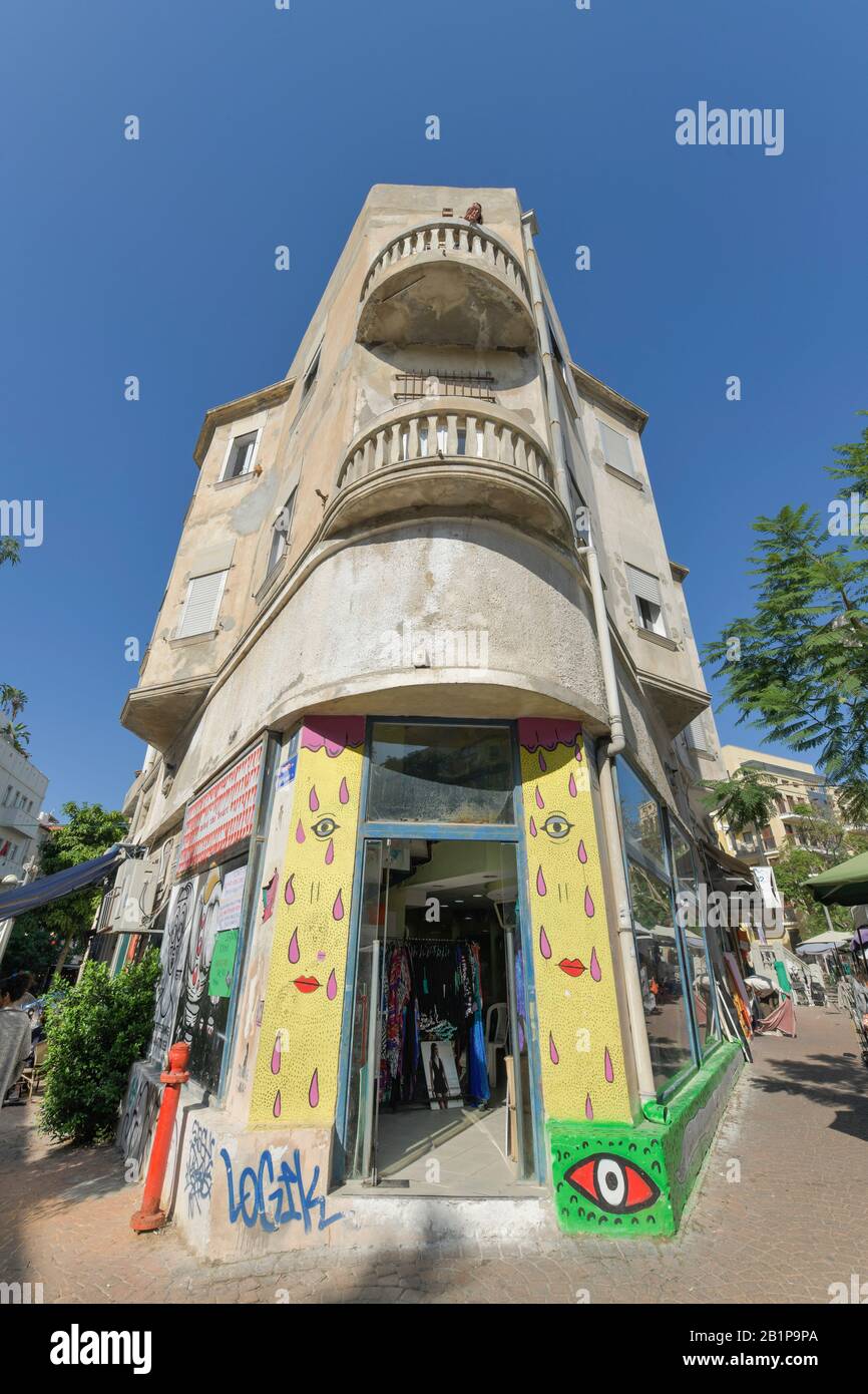 Wohnhaus im Bauhaus-Stil, Nachalat Benyamin, Weiße Stadt, Tel Aviv, Israel Stockfoto