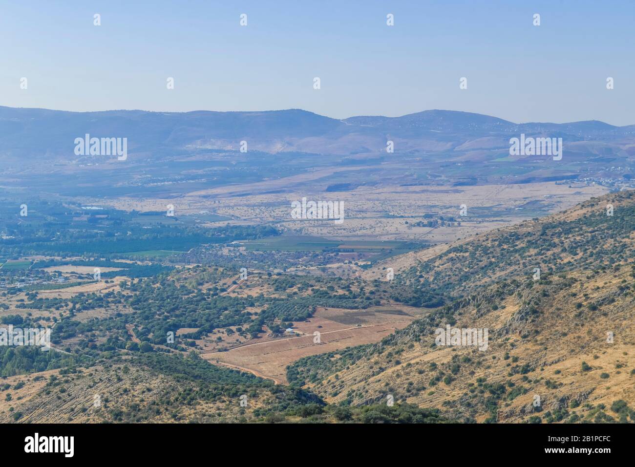 Blick von der Festung Nimrod auf die Hula-Ebene, Nord-Israel. Hinten Berge des Libanon Stockfoto