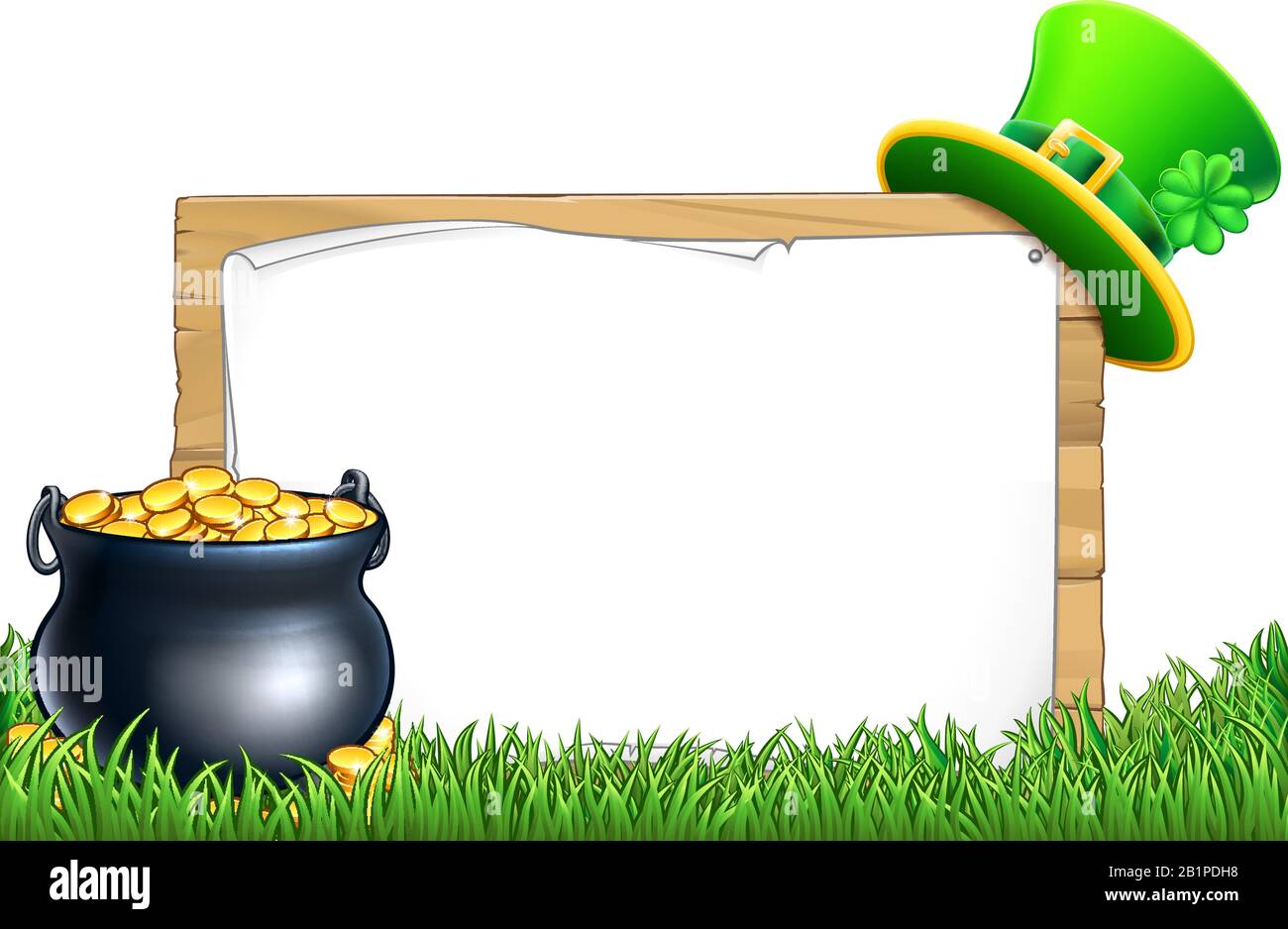ST Patricks Day Leprechaun hat Pot of Gold Sign Stock Vektor