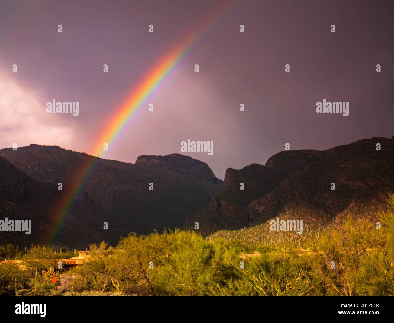 Farbenfroher Regenbogen in Catalina Foothills in Tucson Stockfoto
